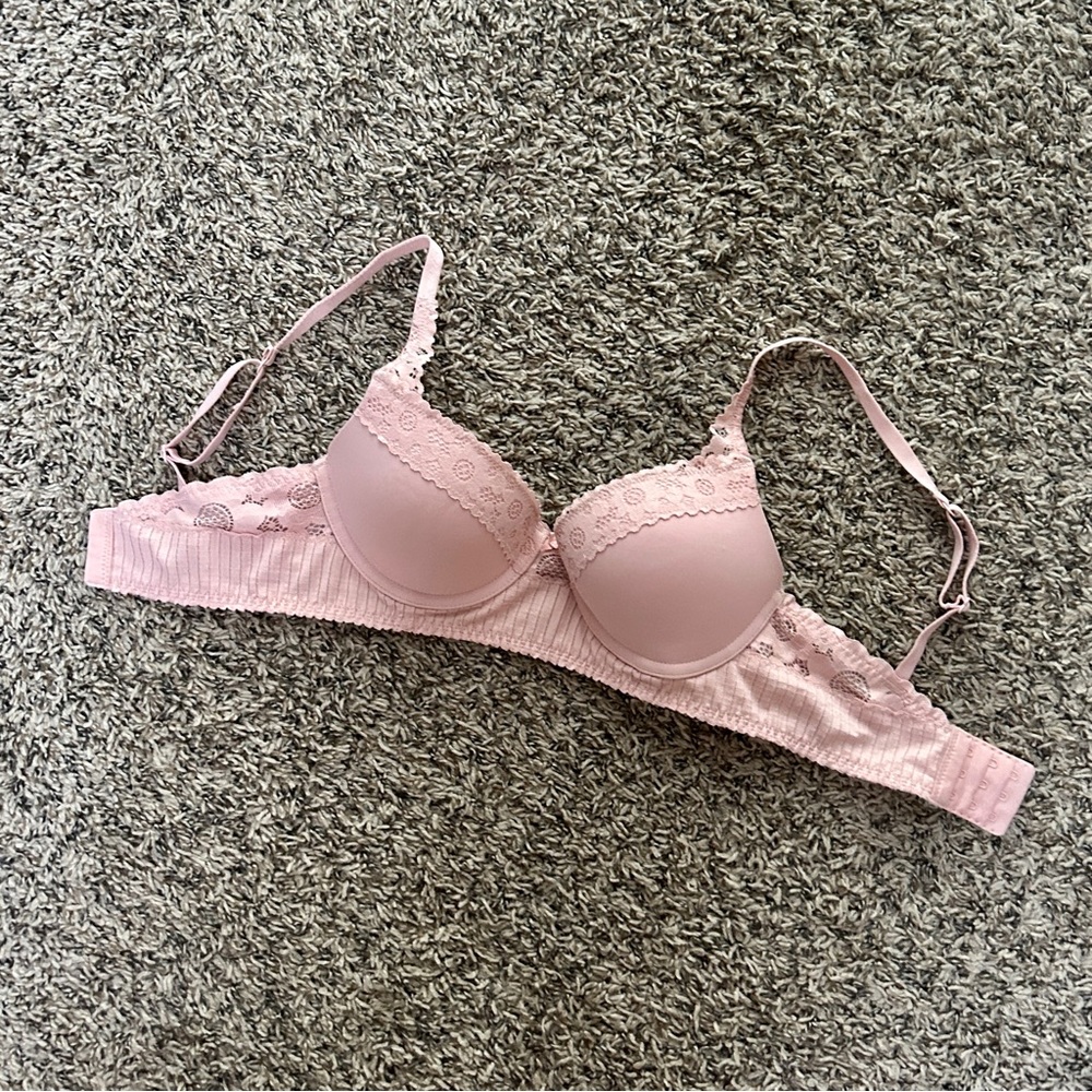 Aerie Real Happy Demi Lace Push Up Bra Pink 30D